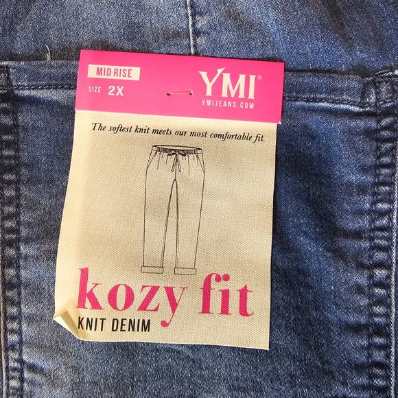 NEW YMI Kozy Fit Knit Denim Jeans Joggers Mid Blue Wash Women's Plus 2X 3544 - Picture 4 of 10
